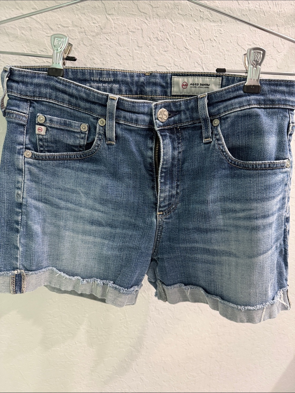 Ag Adriano Goldschmied Light Wash Ex Boyfriend roll up Denim Shorts